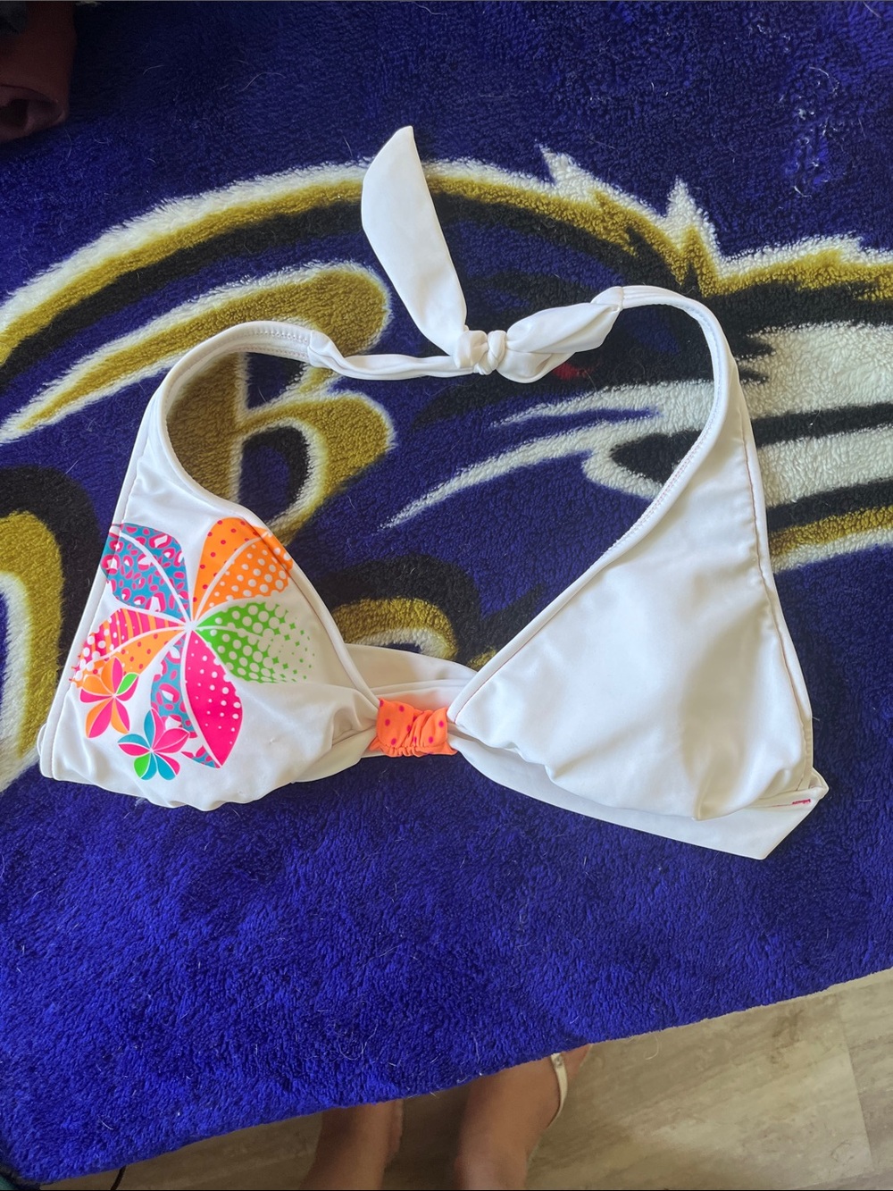 Girls White Halter Swim Top with Multicolor Floral Accent